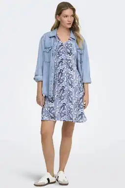 Wehkamp ONLY viscose korte jurk met ceintuur en print - blauw aanbieding