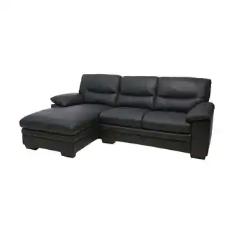 fonQ Hioshop Mosh leren driezitsbank zwart met chaise longue links. aanbieding