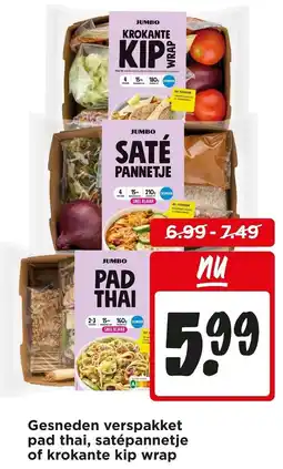 Jumbo Gesneden verspakket pad thai, satépannetje of krokante kip wrap aanbieding