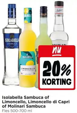 Jumbo Isolabella Sambuca of Limoncello, Limoncello di Capri of Molinari Sambuca aanbieding