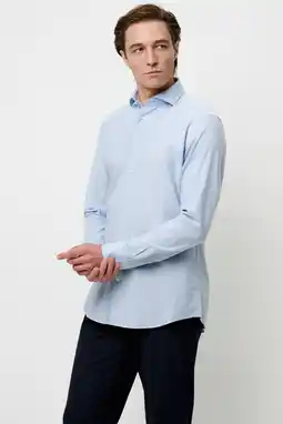 Wehkamp Profuomo slim casual overhemd met linnen lichtblauw aanbieding