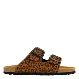 Wehkamp Graceland suède slippers met panterprint cognac/zwart aanbieding