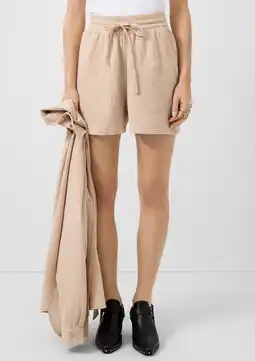 Wehkamp QS straight highwaist casual short met textuur beige aanbieding