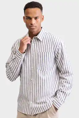 Wehkamp Redefined Rebel loose gestreept casual overhemd met linnen grijs aanbieding