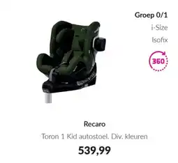 Babypark Recaro Toron 1 Kid autostoel. Div. kleuren aanbieding