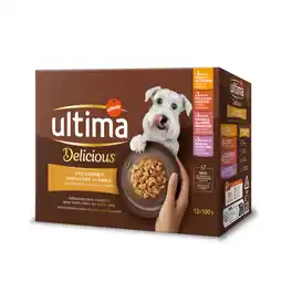 Zooplus 12x 100g Mixpakket Ultima Delicious Hapjes in Saus (Kip, Rund, Zalm, Kalkoen) Nat hondenvoer aanbieding