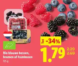 Lidl Bio blauwe bessen, bramen of frambozen aanbieding