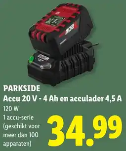 Lidl Parkside Accu 20 V - 4 Ah en acculader 4,5 A aanbieding