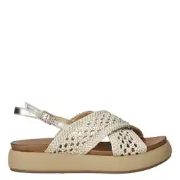 Wehkamp Inuovo leren sandalen met plateauzool en gevlochten goud aanbieding