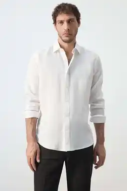 Wehkamp Mango Man linnen regular fit overhemd - wit aanbieding