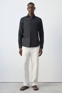 Wehkamp Mango Man linnen slim fit overhemd - donkerblauw aanbieding