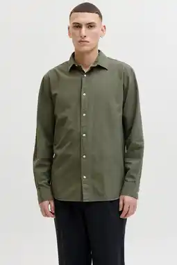 Wehkamp JACK & JONES ESSENTIALS regular casual overhemd met linnen olijfgroen aanbieding
