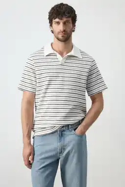 Wehkamp Mango Man regular fit gestreepte polo - wit aanbieding