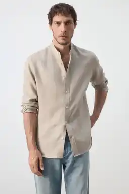 Wehkamp Mango Man regular fit linnen overhemd - pastelbruin aanbieding