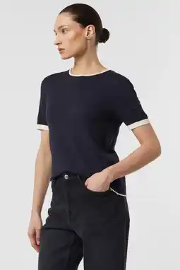 Wehkamp comma T-shirt marineblauw fijn gebreid aanbieding