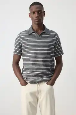 Wehkamp Mango Man regular fit gestreepte polo - marineblauw aanbieding