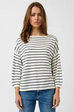 Wehkamp QS gestreepte pullover ecru aanbieding