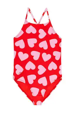 Wehkamp Swim Essentials badpak met hartjes print rood/roze aanbieding
