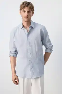 Wehkamp Mango Man slim fit gestreept overhemd - middenblauw aanbieding