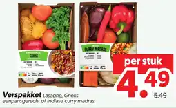 Dekamarkt Verspakket Lasagne, Grieks eenpansgerecht of Indiase curry madras aanbieding