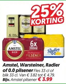 Dekamarkt Amstel, Warsteiner, Radler of 0.0 pilsener aanbieding