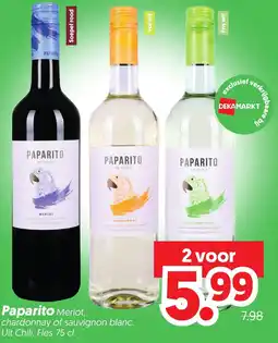 Dekamarkt Paparito Merlot, chardonnay of sauvignon blanc aanbieding