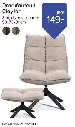 Leen Bakker Draaifauteuil Clayton aanbieding