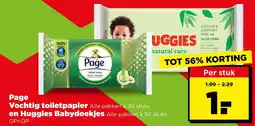PLUS Page vochtig toilet papier en huggies babydoekjes aanbieding