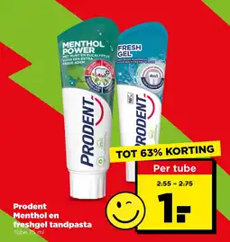 PLUS Prodent Menthol en freshgel tandpasta aanbieding