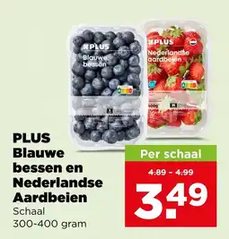 PLUS Plus blauwe bessen en nederlandse aardbeien aanbieding
