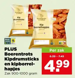PLUS Plus boerentrots kipdrumsticks en kipborrelhapjes aanbieding