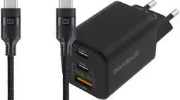 Coolblue BlueBuilt Power Delivery Oplader 2 Usb C Poorten 65W + Usb C Kabel 3m Nylon Zwart aanbieding