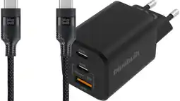 Coolblue BlueBuilt Power Delivery Oplader 2 Usb C Poorten 65W + Usb C Kabel 1,5m Nylon Zwart aanbieding
