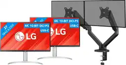 Coolblue LG 27UP850K-W.AEU Duo Pack + BlueBuilt Monitorarm Mechanische Veer voor 2 Monitoren aanbieding