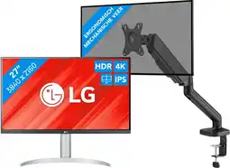 Coolblue LG 27UP83AK-W + BlueBuilt Monitorarm Gasveer voor 1 Monitor aanbieding