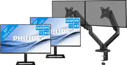 Coolblue Philips 27E1N1600AE/00 Duo Pack + BlueBuilt Monitorarm Mechanische Veer voor 2 Monitoren aanbieding