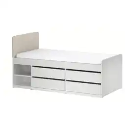 IKEA Modern wit tienerbed met opberglades en gewatteerd hoofdeinde aanbieding
