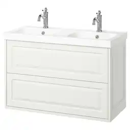 IKEA Een witte tÄnnforsen dubbele wastafel met twee lades en chromen kranen aanbieding