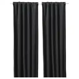 IKEA Afbeelding toont twee annakajsa gordijnen in donkergrijs met kopband, die recht naar beneden hangen aanbieding