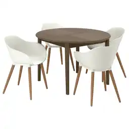 IKEA Moderne eethoek skansnÄs: 4 bruine ronde tafels, 4 witte stoelen, houten poten aanbieding