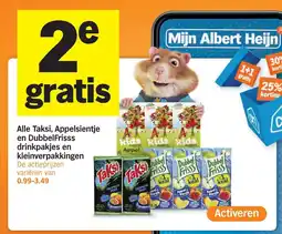 Albert Heijn Alle Taksi, Appelsientje en DubbelFrisss drinkpakjes en kleinverpakkingen aanbieding