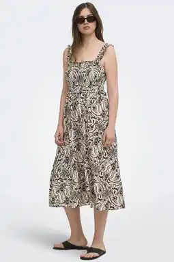 Wehkamp ONLY maxi zomerjurk met smockwerk en print - beige aanbieding