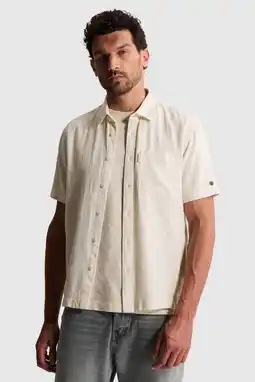 Wehkamp Cast Iron regular fit casual overhemd met linnen - beige aanbieding