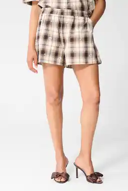 Wehkamp Shoeby high waist straight fit geruite korte broek - bruin aanbieding