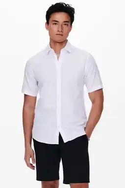 Wehkamp ONLY & SONS slim casual overhemd met linnen wit aanbieding