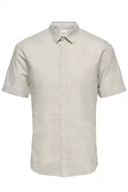 Wehkamp ONLY & SONS slim casual overhemd met linnen beige aanbieding