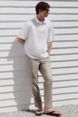 Wehkamp Mango Man linnen slim fit chino - pastelgrijs aanbieding
