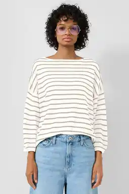 Wehkamp QS gestreepte pullover ecru aanbieding