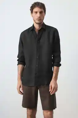 Wehkamp Mango Man linnen regular fit overhemd - zwart aanbieding