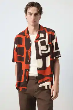 Wehkamp Mango Man relaxed fit overhemd met print - middenoranje aanbieding